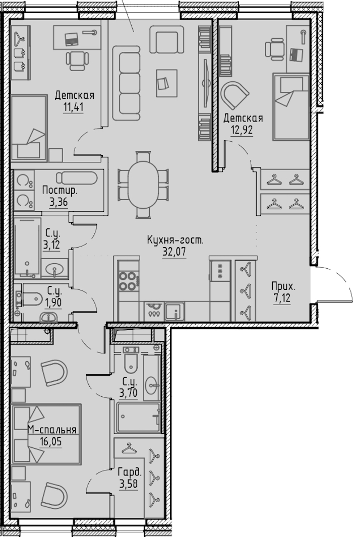 3-комнатная квартира 97.59 м², 3/7 эт., ЖК «LEGENDA Сампсониевский 32»